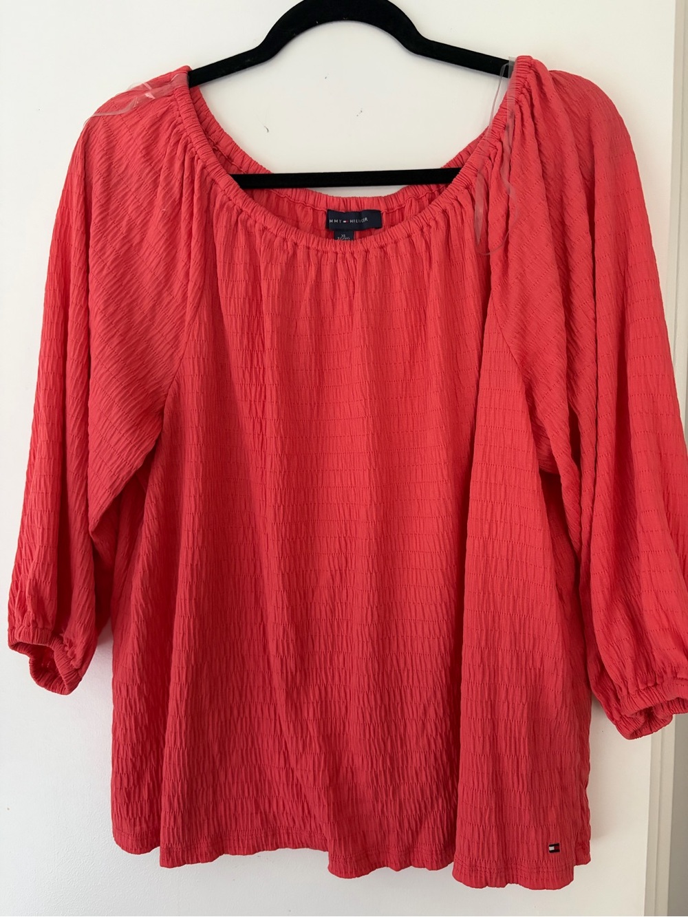 Tommy Hilfiger Coral Red/pink Textured Peasant Tunic
